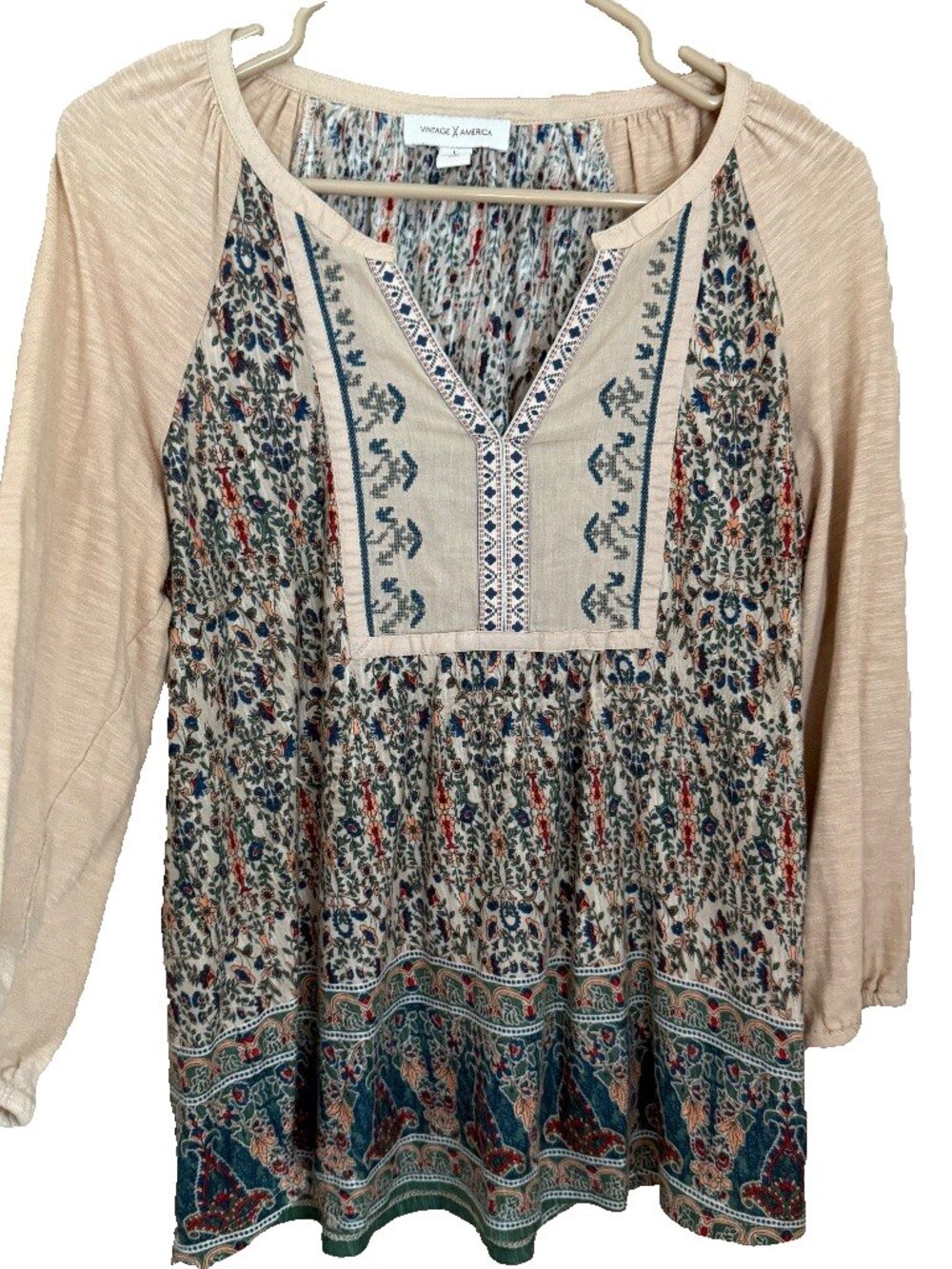 Vintage America Boho Paisley Peasant Top L Embroidered Festival‎ Hippie Cottage